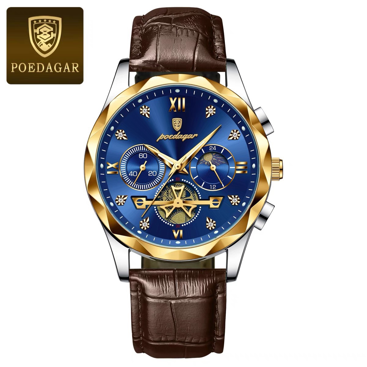POEDAGAR Con belt Luxury Watch for Men Leather Man Wristwatch Quartz- Blue